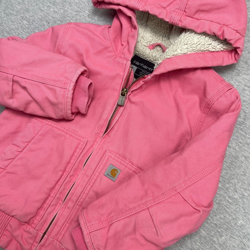 Carhartt Jacket Toddler Girls 4T OJ9566-G Pink Active Sherpa Lined Canvas EUC